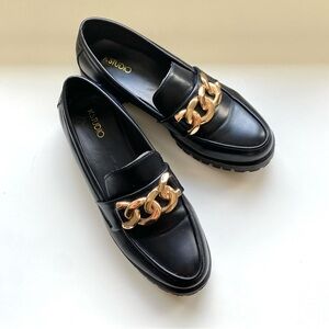 K Studio Black Leather Chain-Detail Loafers